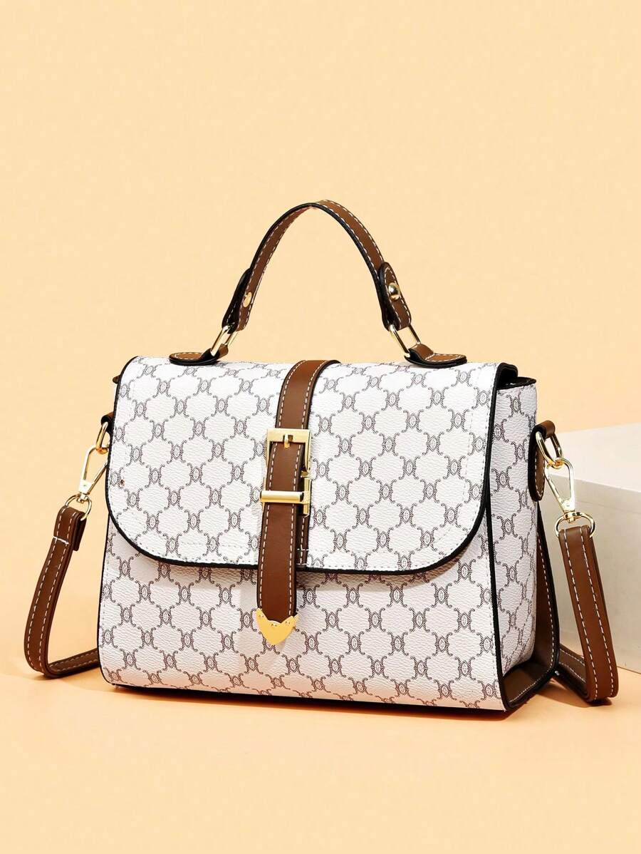 Túi xách thời trang giản dị đa năng dung lượng lớn họa tiết - trắng - Xem 1