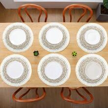 1 件/4 件/6 件白色圆形流苏装饰餐垫，耐热面料，适用于餐厅 - 彩色 - 查看 5