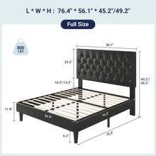 Allewie Full/Queen/King Bed Frame With Adjustable Diamond Stitched Button Tufted Headboard/Faux Leather Upholstered Platform Bed With Easy-Assembly Wood Slats, White/Black/Dark Grey/Beige * Bed Frame Queen Queen Bed Frame Bed Frame Full Full Size Bed Frame King Size Bed Frame Twin Bed Frame Room Decor Home Decor Christmas Decor Bedroom Decor Valentine Day Decor Storage Living Room Decor Furniture House Decor - 黑色 - 查看 9