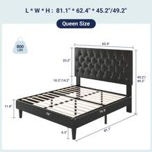 Allewie Full/Queen/King Bed Frame With Adjustable Diamond Stitched Button Tufted Headboard/Faux Leather Upholstered Platform Bed With Easy-Assembly Wood Slats, White/Black/Dark Grey/Beige * Bed Frame Queen Queen Bed Frame Bed Frame Full Full Size Bed Frame King Size Bed Frame Twin Bed Frame Room Decor Home Decor Christmas Decor Bedroom Decor Valentine Day Decor Storage Living Room Decor Furniture House Decor - 黑色 - 查看 10