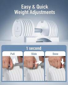 Adjustable Dumbbell 12.5/25lb Set Of 2 Or Single Unit Piece Weight Training Fitness Exercise Body Workout 5 In 1 For Home Gym Beginners Woman - trắng - Xem 2