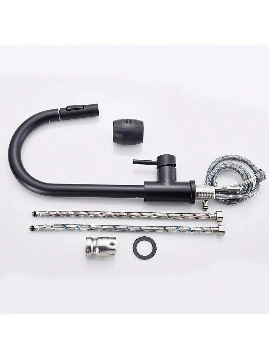 Matte Black Kitchen Sink Faucet Pull Out Sprayer Swivel Single Handle