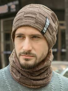 2pcs Men's Thermal Lined Beanie Hat And Scarf Set - Khaki - View 2
