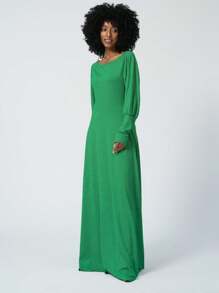 Bishop Sleeve Maxi Dress - màu xanh lá - Xem 2
