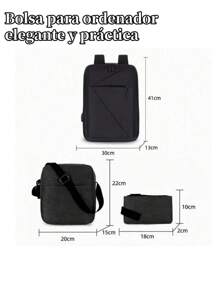 Travel Backpack Laptop Backpack 3-Piece Set Waterproof Anti-Theft Backpack With USB Interface Gray - Black - View 2
