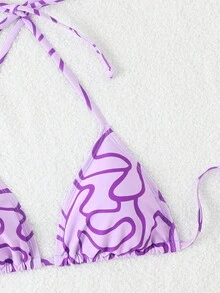 1pc Women Random Graphic Print Halter Neck Sexy Triangle Bikini Top Summer - Dusty Pink - View 4