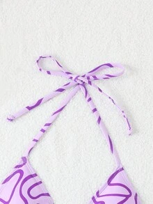 1pc Women Random Graphic Print Halter Neck Sexy Triangle Bikini Top Summer - Dusty Pink - View 5