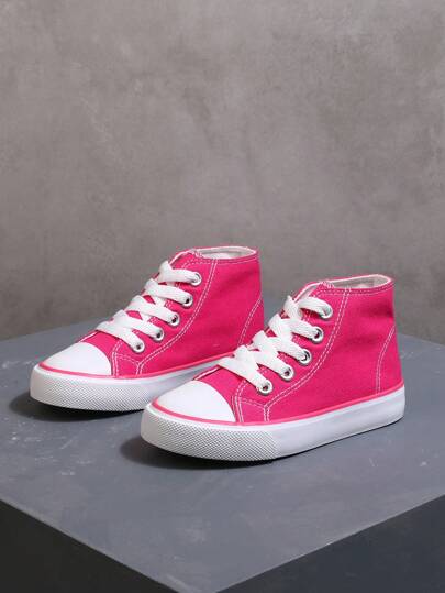 Mid-Top Canvas Children Sports Shoes, Comfortable Breathable Girls Canvas Lace Up Casual Sneakers