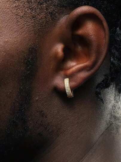 2pcs European & American Fashion Rhinestone Hoop Earrings, Personalized Copper Ear Rings, Suitable For Men And Women