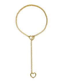 1pc Valentine's Day Punk Style Hollow Heart Chain Necklace, Alloy Gold-Tone Jewelry Gift Suitable For Casual, Party Wear Valentines