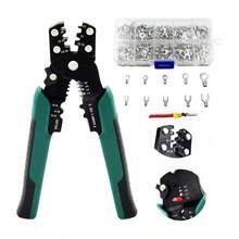 320PCS Cold Pressed Bare Terminals Set, Insulated Terminal Crimping Pliers Wire Stripper - Green - View 5