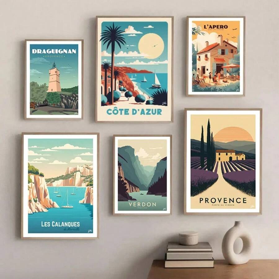 1 件复古法国旅行马赛韦尔东滚球海报和印刷品帆布画墙壁艺术画适用于客厅家居装饰无框架 - 彩色 - 查看 1