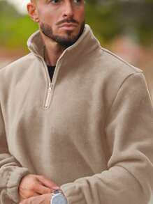 Men's Casual Fleece Pullover Sweatshirt - Khaki - View 2
