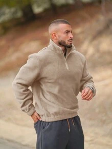 Men's Casual Fleece Pullover Sweatshirt - Khaki - View 3
