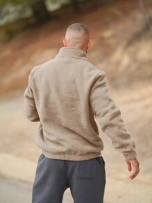 Men's Casual Fleece Pullover Sweatshirt - Khaki - View 5