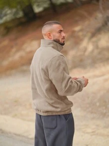 Men's Casual Fleece Pullover Sweatshirt - Khaki - View 7