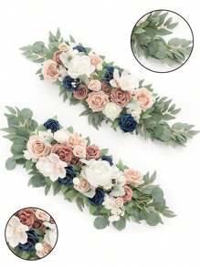 2 Pcs/Set Artificial Wedding Arch Floral Arrangements For Wedding Ceremony Backdrop Reception Table Decoration - 淺藍色 - 查看 3