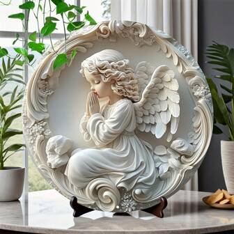 天使女孩圆形铁艺壁饰 - 8x8 英寸，非常适合家庭和办公室装饰、客厅、浴室、卧室、车库、酒吧、咖啡厅、家居装饰、房间装饰、墙壁装饰礼物生日毕业