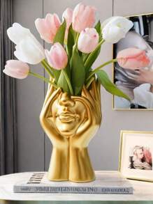 1pc White Ceramic Face Vase, Female Form Head Half Body Bust Vases Boho Minimalism Decorative Modern Nordic Style Flower Vase For Home Living Room Office Decor Best Gifts Birthday Graduation
