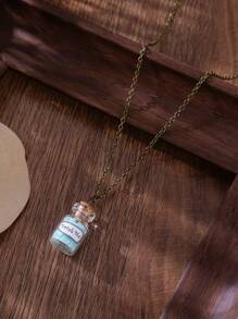 1pc Alice In Wonderland Inspired Glow In The Dark "Drink Me" Pendant Necklace, Suitable For Daily Wear - Ancient Bronze - View 4