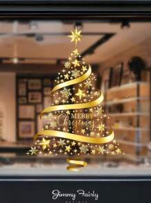 Gold Christmas Tree Window Adsorption Sticker Glass DIY, Electrostatic Window Murals Display Decal Stickers, Suitable For Scene Layout Window Decoration, Christmas Decoration