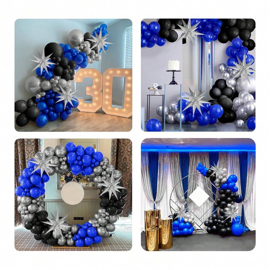 126pcs Navy Blue & Black Balloon Arch & Garland Kit, With 3 Star