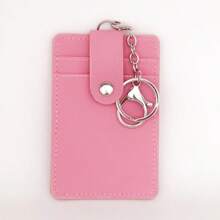 Unisex Colour Portable ID Card Holder Bus Card Cover Case Office Work Key Chain Key Ring Tool - Pink - View 3