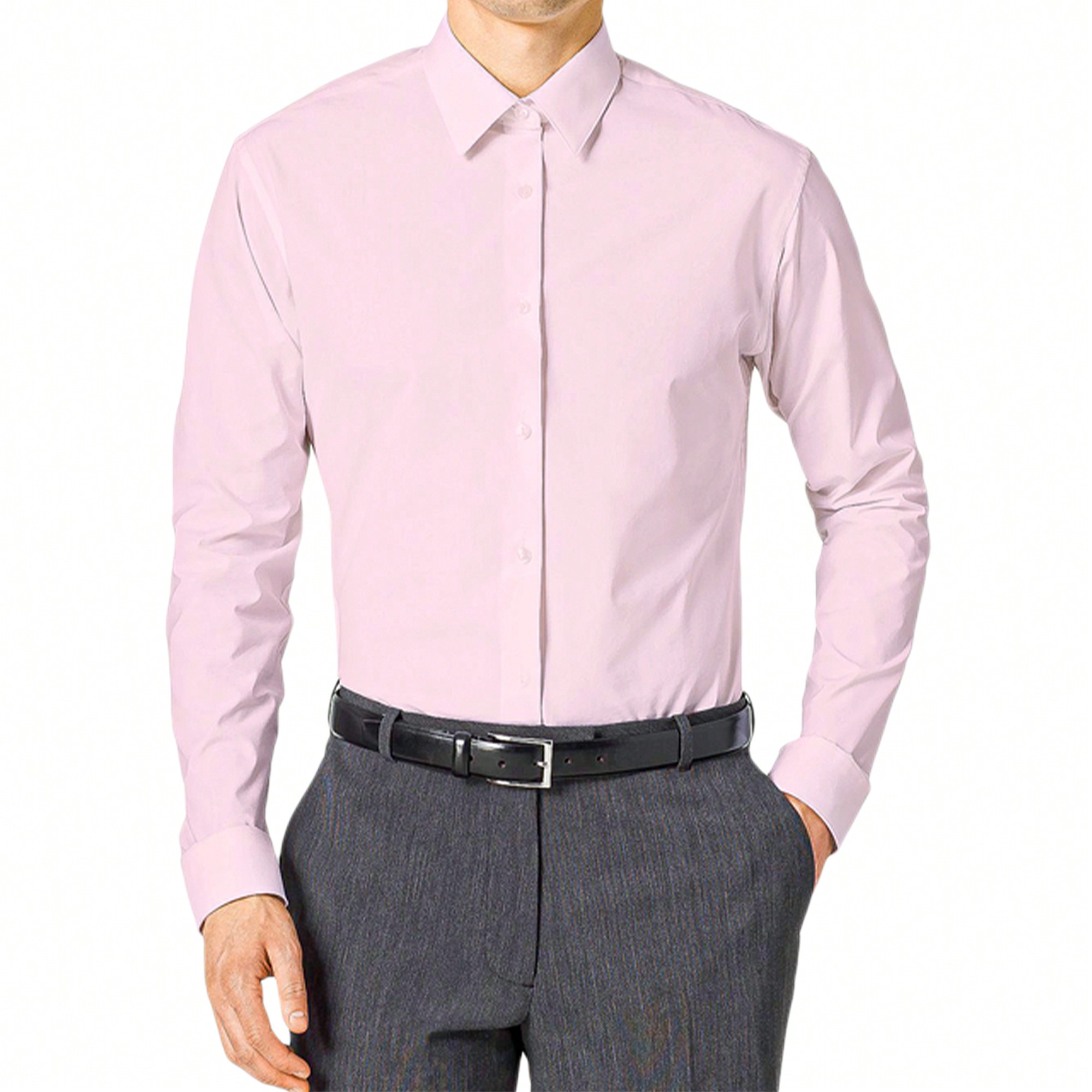 Men's Slim Fit Long Sleeve Dress Shirt, Solid Colors, Button Up - Afbeelding 10 van 20