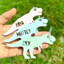 1pc Dinosaur Acrylic Custom Hollow Name Backpack Tag All Season Dinosaur Shape Christmas Tree Tag, Cute Backpack Tags Dinosaur Name Tag Bag Tags For Kids Custom Keychain For School - Dinosaur Name Tag - View 2