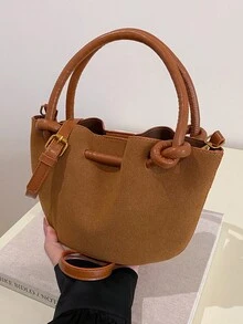 CONTAINEVERY 新款复古绒面 PU 皮革云形女士手提包，多功能斜挎单肩包，时尚女孩街头风格 - 棕色 - 查看 2