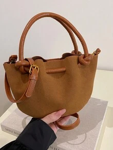 CONTAINEVERY 新款复古绒面 PU 皮革云形女士手提包，多功能斜挎单肩包，时尚女孩街头风格 - 棕色 - 查看 1