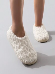 Dép xỏ ngón đế dày lót nhiệt màu trơn tối giản, tất đi trong nhà ấm áp cho nữ, mùa thu/đông - trắng - Xem 5