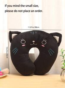 1pc U-Shaped Pillow, Kawaii Cute Cartoon Animal Print Soft And Comfortable Pillow, For Home Travel Airplane Car,Cute Animal Printed Pillow, Neck Support Cushion, Soft And Comfortable Travell Pillow Accessories - Black - View 2