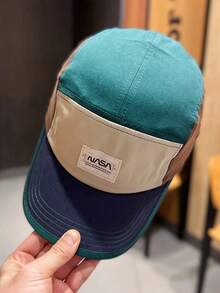 5 片拼色软顶棒球帽，男女通用休闲工作服复古风格，四季防晒可折叠棒球帽，街头服饰 - 棒球帽 - 查看 3