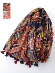 1 chiếc khăn choàng/khăn choàng tua rua in họa tiết Bohemian - Nhiều màu - Xem 8
