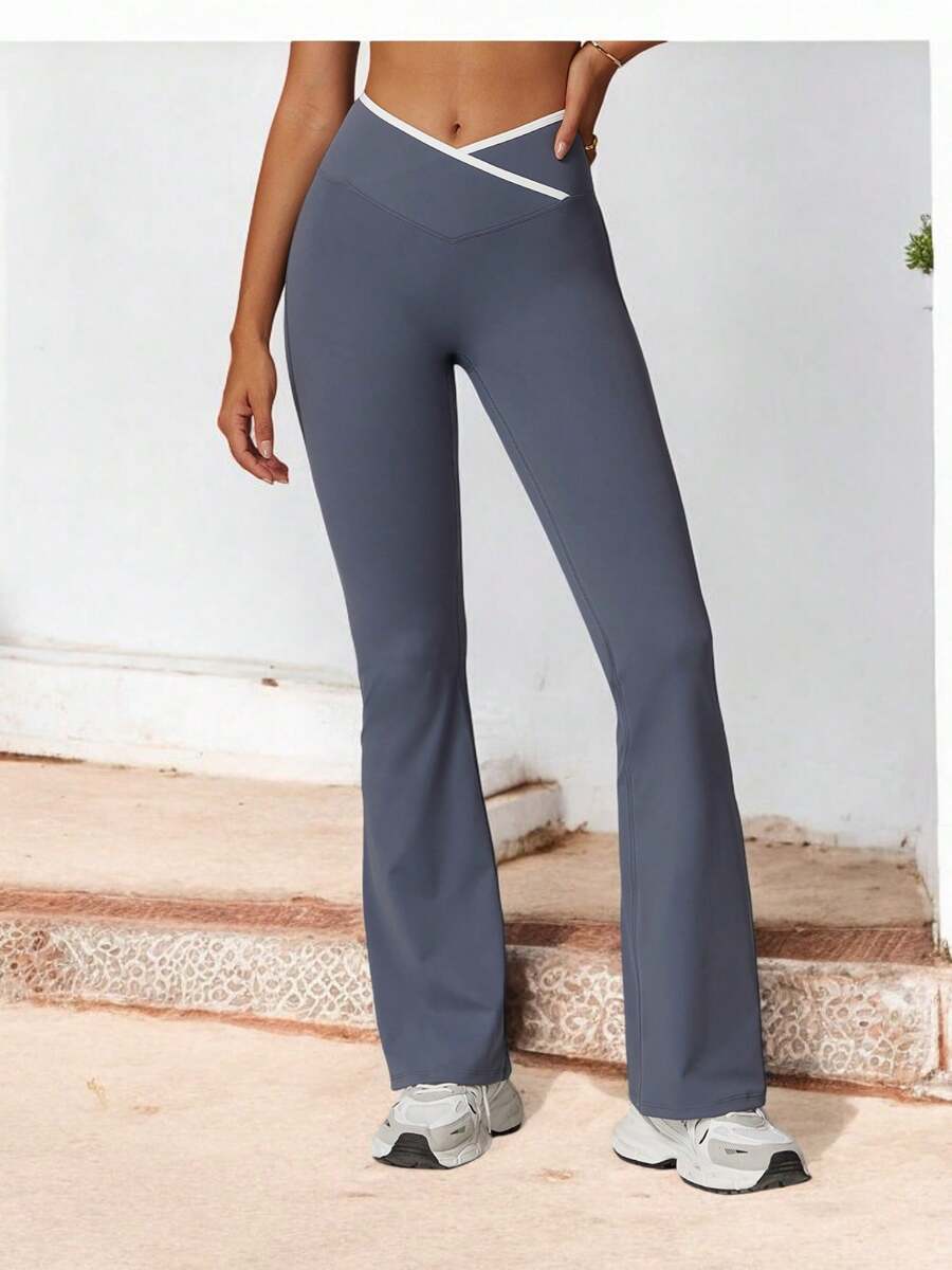 Women's High Waist Crisscross Yoga Pants Flare Leg For Active And Casual Wear - Xám - Xem 1