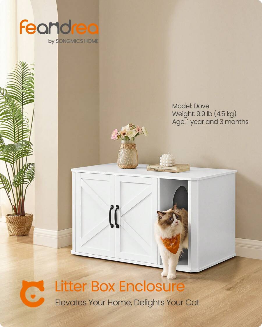 Feandrea Litter Box Enclosure, Modern Cat Litter Box Furniture Hidden