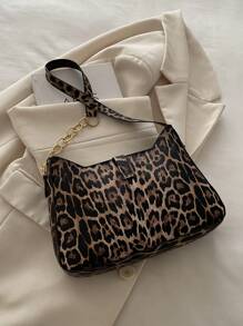 1 pièce Sac Hobo imprimé léopard Vintage minimaliste avec décoration crochetée, sangle d'épaule réglable, sac croissant, convient pour les rendez-vous, les sorties et les fêtes.