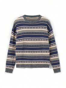 Women Y2k Striped Sweater Vintage Oversized Long Sleeve Crew Neck Knit Sweatshirt Pullover Tops Casual Knitwear Spring Fall Grunge Goth Clothes Streetwear - màu nâu - Xem 2
