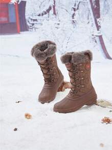 CAMEL CROWN 女士雪地靴冬季靴子内衬防水保暖雨靴带系带拉链户外