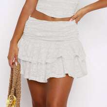 Womens Mini Skirt Lace Flower Low Waist A-Line Layered Ruffled Skirt For Daily Party Club - 白色 - 查看 1