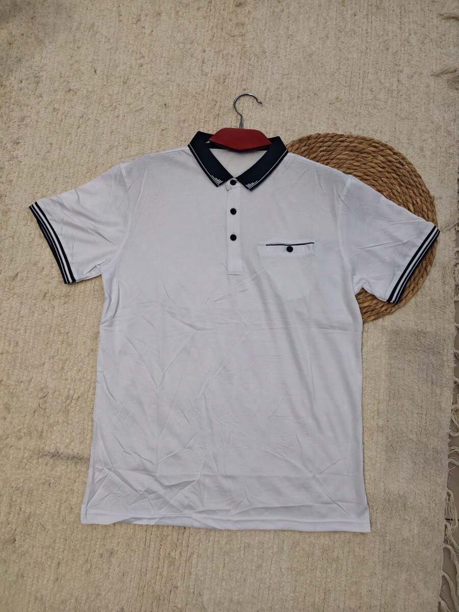 Plain Adult Men's Polo Shirt With Pocket In Summer - 白色 - 查看 1