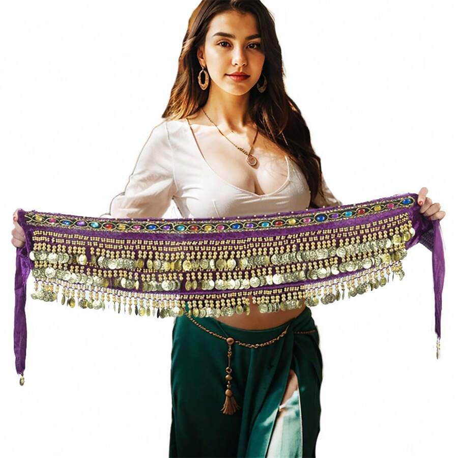 Sparkling Coin Fringe Hip Accessory With Beaded Embellishments For Belly Dance, Carnival & Stage Performances - Multicolor - View 1