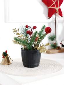 1 件仿真圣诞花盆家居圣诞节客厅卧室桌面派对装饰 - 彩色 - 查看 5