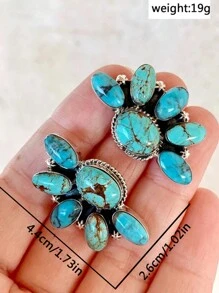 COINBUFF 1 Cặp bông tai đính hoa ngọc lam cổ điển, thích hợp cho phụ nữ đeo hàng ngày, ngày lễ tình nhân, mẹ, mẹ, ngày của mẹ, quà tặng - Như thể hiện trong hình ảnh - Xem 5