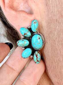 COINBUFF 1 Cặp bông tai đính hoa ngọc lam cổ điển, thích hợp cho phụ nữ đeo hàng ngày, ngày lễ tình nhân, mẹ, mẹ, ngày của mẹ, quà tặng - Như thể hiện trong hình ảnh - Xem 1