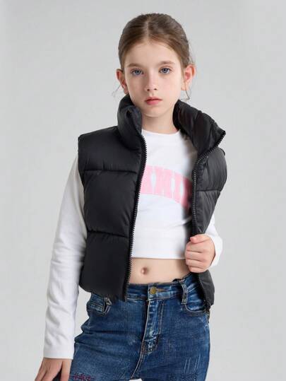 Girls Winter Padded Vest, Lightweight Water-Resistant Sleeveless Jacket For Tween Girls