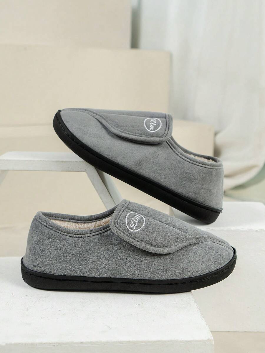 2024 新款秋冬时尚钩环女士拖鞋，百搭毛绒保暖室内休闲家居拖鞋 - 灰色 - 查看 1