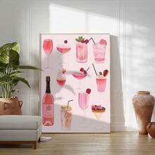 1 件，粉色鸡尾酒墙面艺术，插图海报印刷，酒吧帆布艺术，客厅装饰，卧室装饰，厨房装饰，无框 - 彩色 - 查看 5