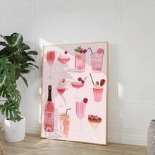 1 件，粉色鸡尾酒墙面艺术，插图海报印刷，酒吧帆布艺术，客厅装饰，卧室装饰，厨房装饰，无框 - 彩色 - 查看 6
